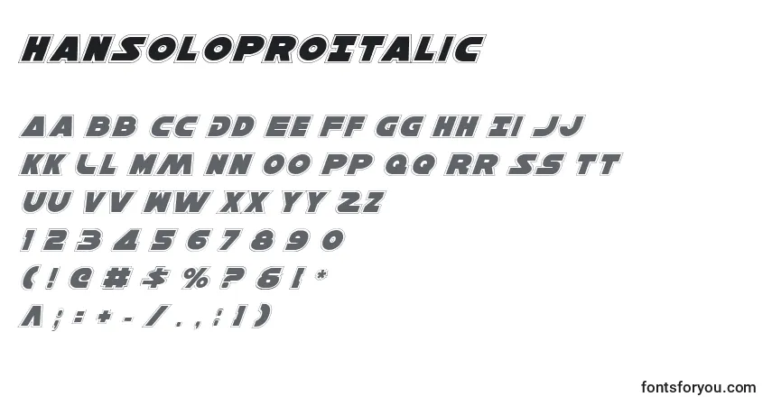 Czcionka HanSoloProItalic – alfabet, cyfry, specjalne znaki