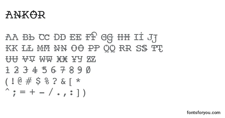 Ankor-fontti – aakkoset, numerot, erikoismerkit