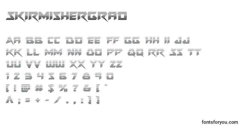 Skirmishergrad-fontti – aakkoset, numerot, erikoismerkit