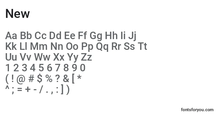 Czcionka New – alfabet, cyfry, specjalne znaki