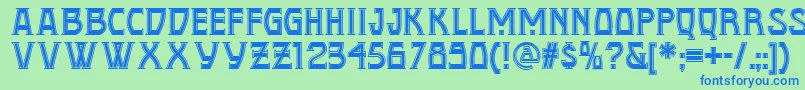 Conquistadorman-Schriftart – Blaue Schriften auf grünem Hintergrund
