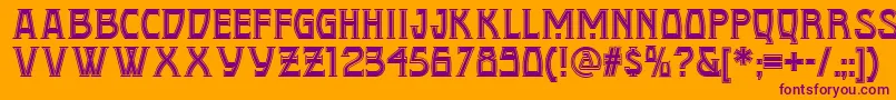 Conquistadorman-Schriftart – Violette Schriften auf orangefarbenem Hintergrund
