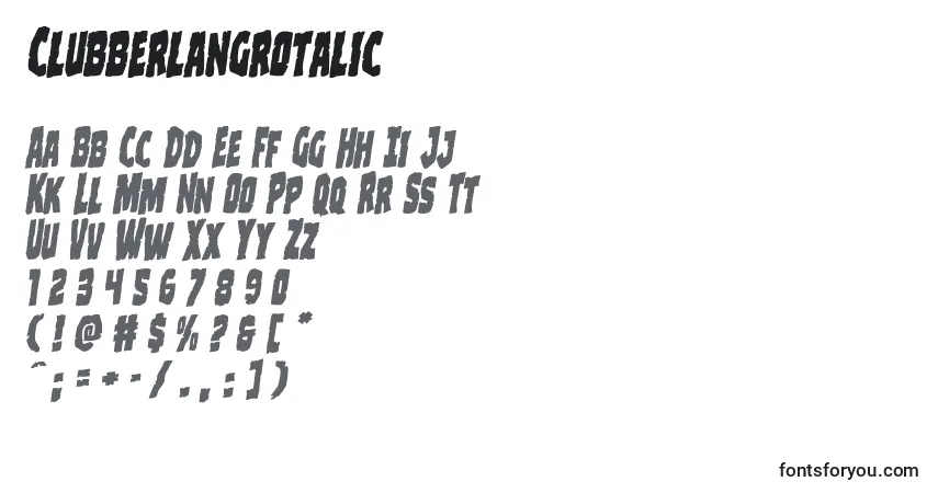 Шрифт Clubberlangrotalic – алфавит, цифры, специальные символы