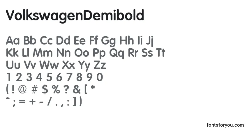 Czcionka VolkswagenDemibold – alfabet, cyfry, specjalne znaki