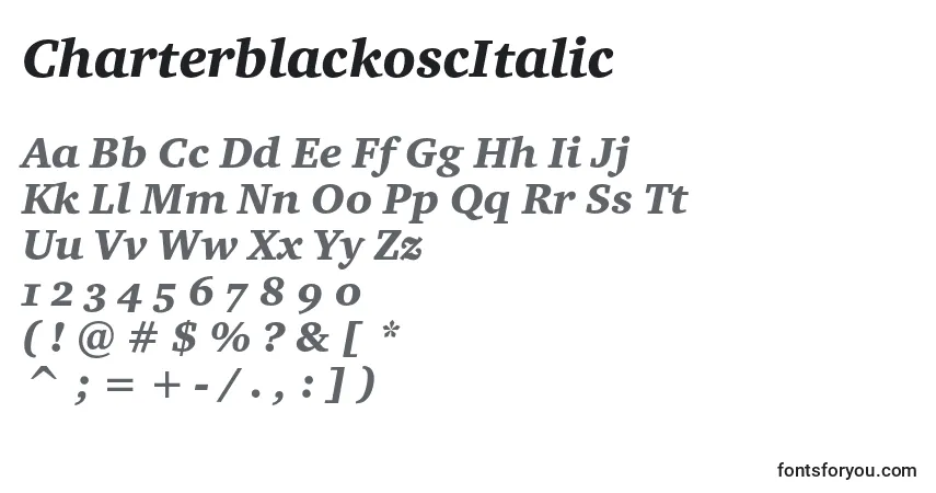 Czcionka CharterblackoscItalic – alfabet, cyfry, specjalne znaki