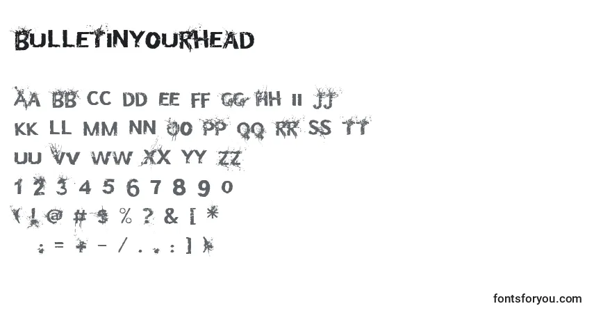 Bulletinyourhead Font – alphabet, numbers, special characters