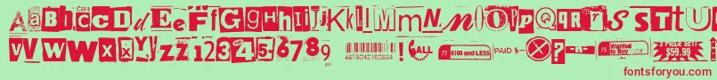 フォントAnonymousclippings – 赤い文字の緑の背景