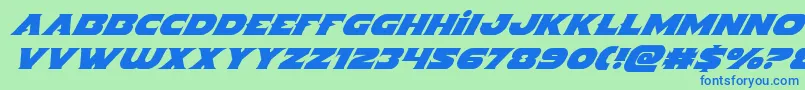 フォントIndigodemonsuperital – 青い文字は緑の背景です。