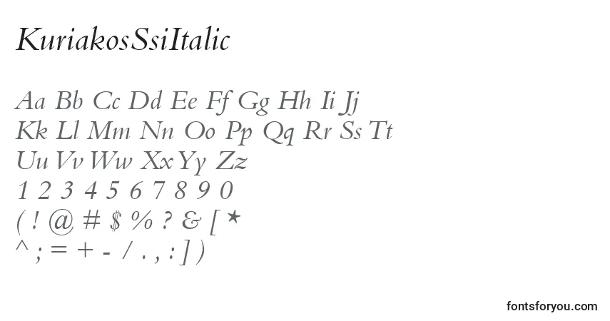 Шрифт KuriakosSsiItalic – алфавит, цифры, специальные символы