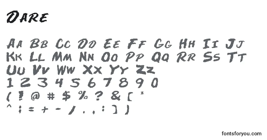 Czcionka Dare – alfabet, cyfry, specjalne znaki