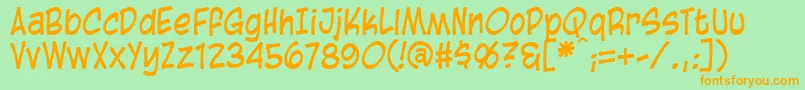 フォントBlambotCasual – オレンジの文字が緑の背景にあります。
