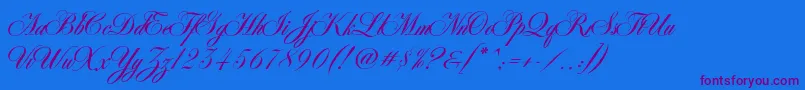 AntonellaScript-Schriftart – Violette Schriften auf blauem Hintergrund