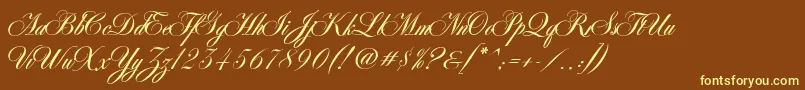 Weitere Informationen zur AntonellaScript-Schriftart AntonellaScript-Schriftart – Gelbe Schriften auf braunem Hintergrund