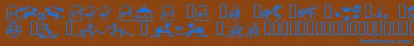 CarouselHorses-Schriftart – Blaue Schriften auf braunem Hintergrund