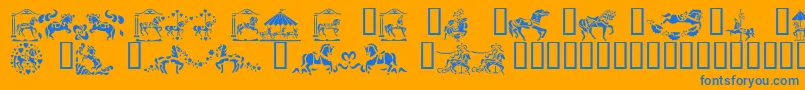 CarouselHorses-Schriftart – Blaue Schriften auf orangefarbenem Hintergrund