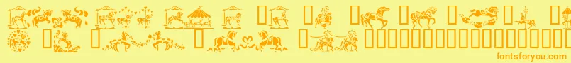 フォントCarouselHorses – オレンジの文字が黄色の背景にあります。