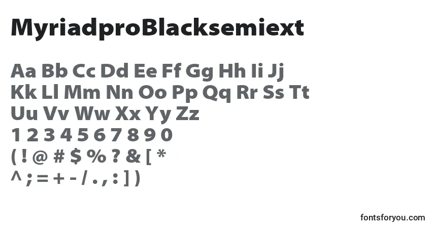 A fonte MyriadproBlacksemiext – alfabeto, números, caracteres especiais