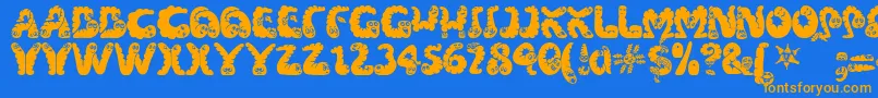 Wibbles1-Schriftart – Orangefarbene Schriften auf blauem Hintergrund