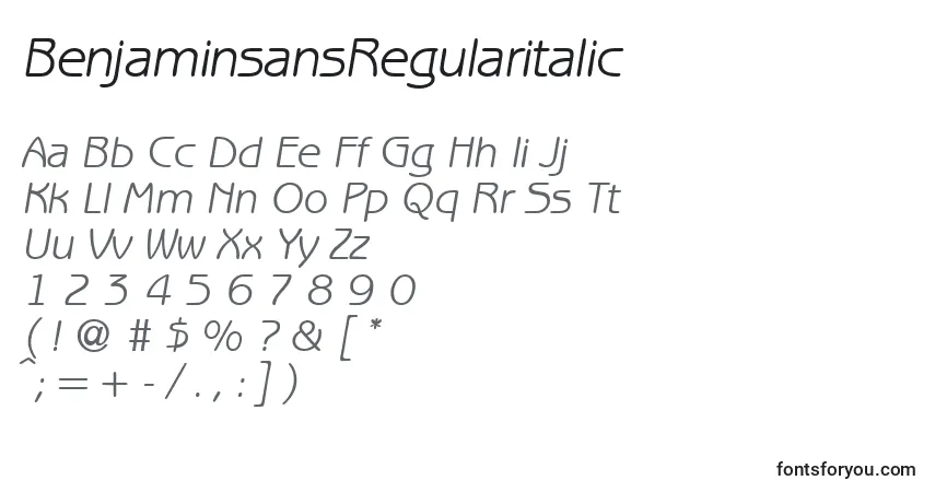 Schriftart BenjaminsansRegularitalic – Alphabet, Zahlen, spezielle Symbole