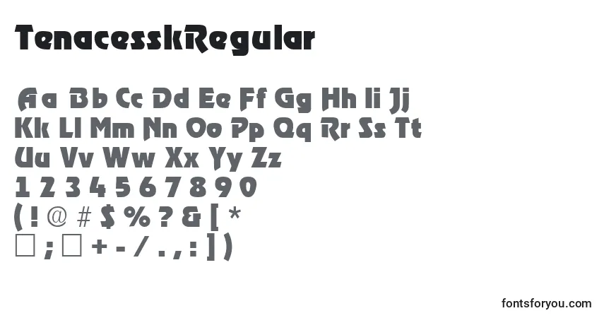 A fonte TenacesskRegular – alfabeto, números, caracteres especiais