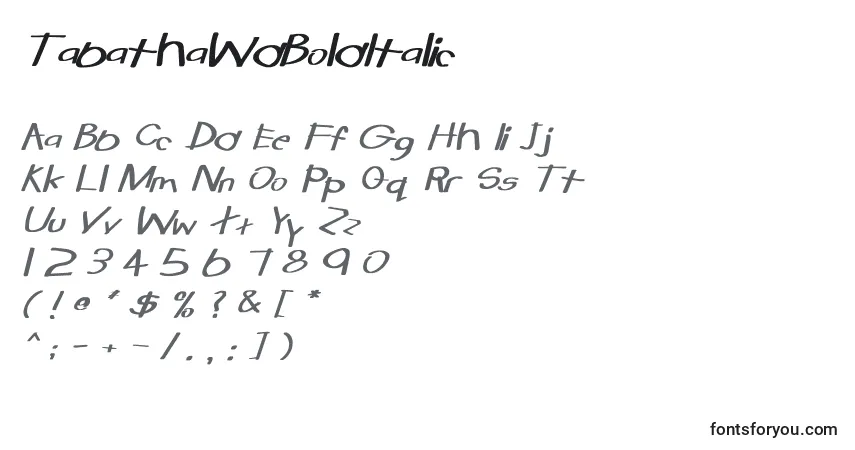 Шрифт TabathaWdBoldItalic – алфавит, цифры, специальные символы