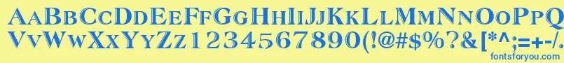 フォントSanasoftAtlantic.Kz – 青い文字が黄色の背景にあります。