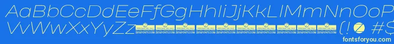 HeadingProWideThinItalicTrial Font – Yellow Fonts on Blue Background