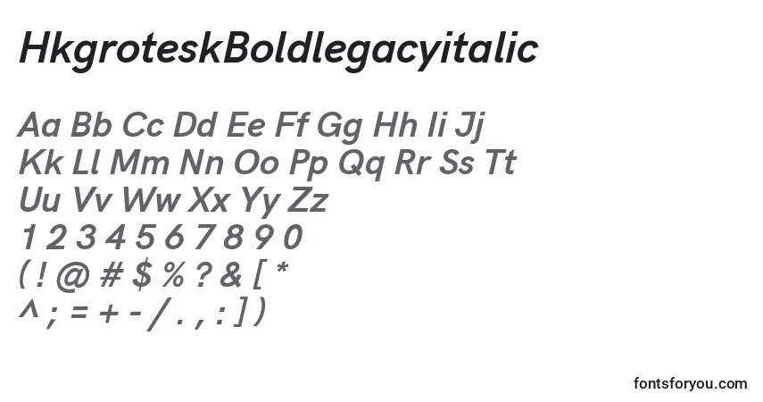 A fonte HkgroteskBoldlegacyitalic – alfabeto, números, caracteres especiais