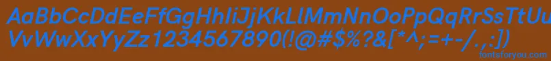 HkgroteskBoldlegacyitalic-Schriftart – Blaue Schriften auf braunem Hintergrund