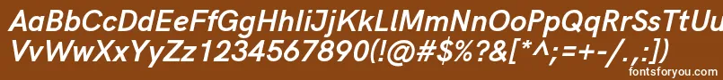 HkgroteskBoldlegacyitalic-fontti – valkoiset fontit ruskealla taustalla