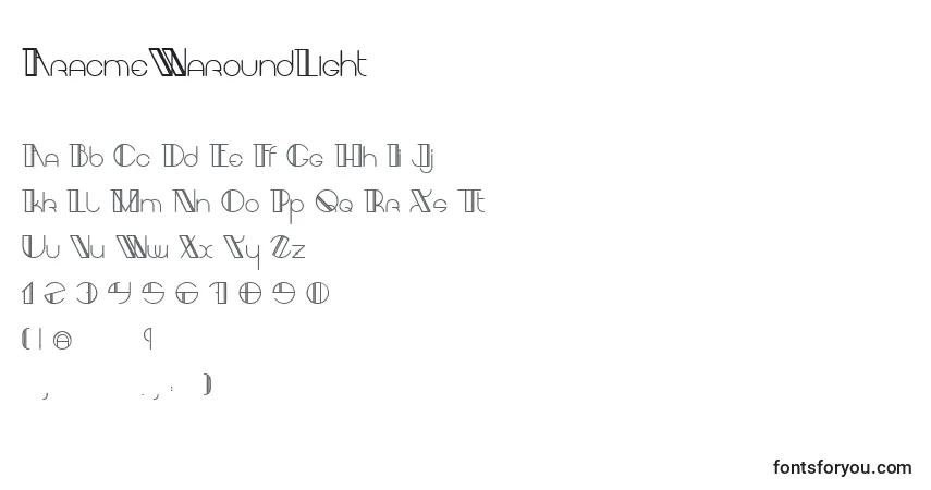 Czcionka AracmeWaroundLight – alfabet, cyfry, specjalne znaki