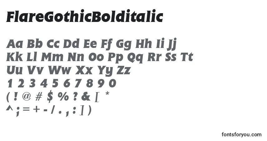 A fonte FlareGothicBolditalic – alfabeto, números, caracteres especiais