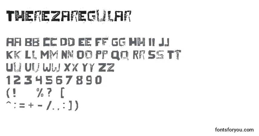 Schriftart Therezaregular – Alphabet, Zahlen, spezielle Symbole