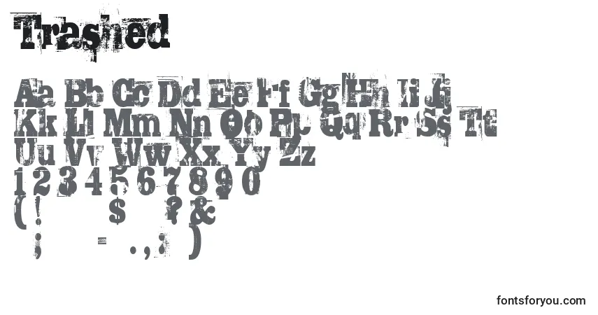 Schriftart Trashed – Alphabet, Zahlen, spezielle Symbole