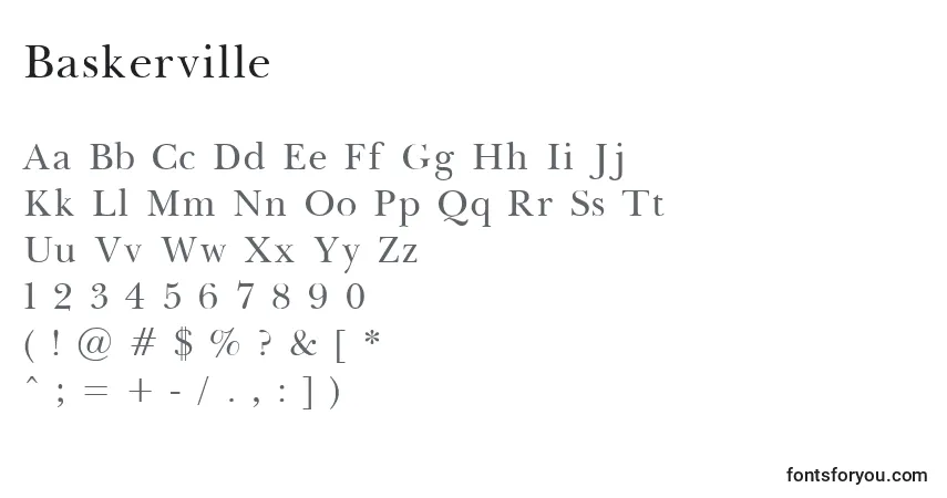 Czcionka Baskerville – alfabet, cyfry, specjalne znaki