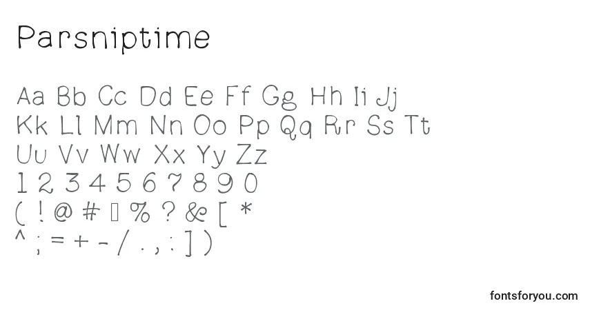 Schriftart Parsniptime – Alphabet, Zahlen, spezielle Symbole