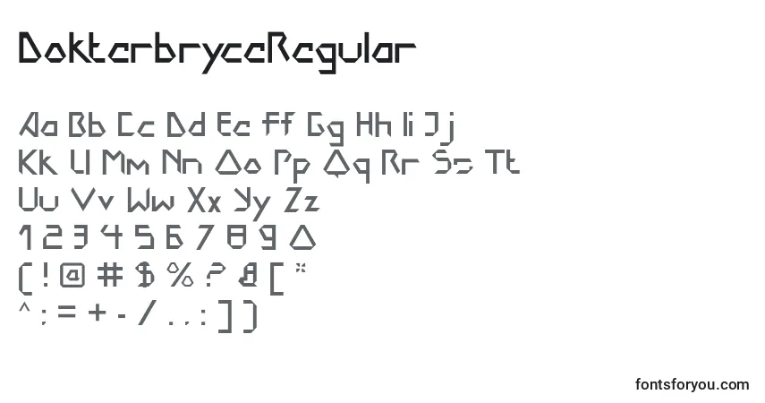 Czcionka DokterbryceRegular – alfabet, cyfry, specjalne znaki