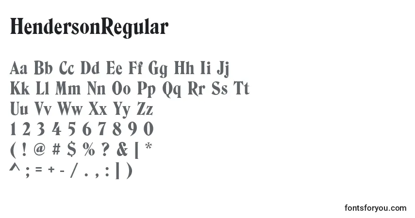 A fonte HendersonRegular – alfabeto, números, caracteres especiais