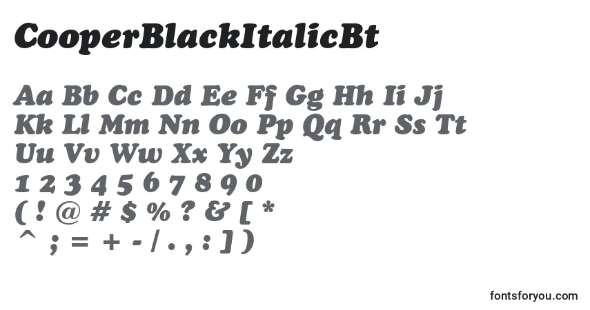 Шрифт CooperBlackItalicBt – алфавит, цифры, специальные символы