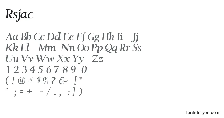 A fonte Rsjacksonville – alfabeto, números, caracteres especiais