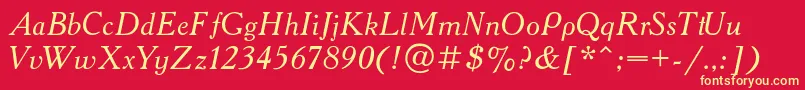 Fonte AcademyItalic – fontes amarelas em um fundo vermelho
