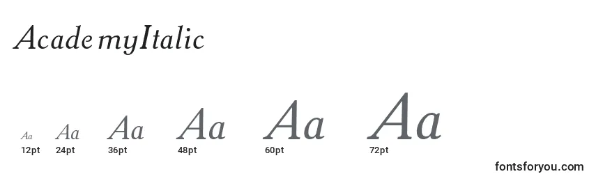 Размеры шрифта AcademyItalic