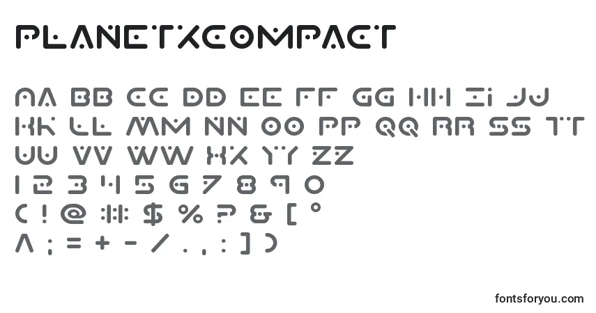 Czcionka Planetxcompact – alfabet, cyfry, specjalne znaki