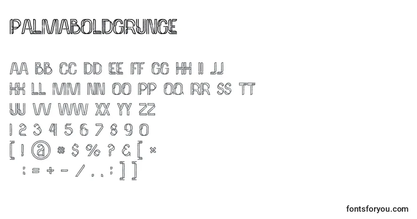 A fonte Palmaboldgrunge – alfabeto, números, caracteres especiais