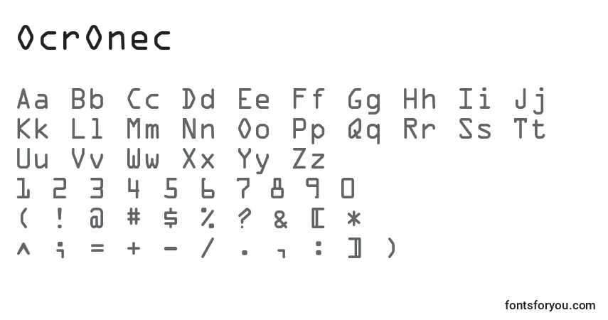 A fonte OcrOnec – alfabeto, números, caracteres especiais