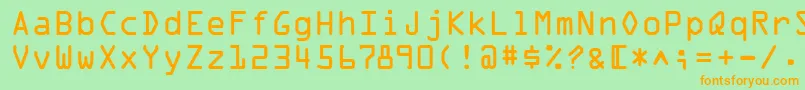 フォントOcrOnec – オレンジの文字が緑の背景にあります。