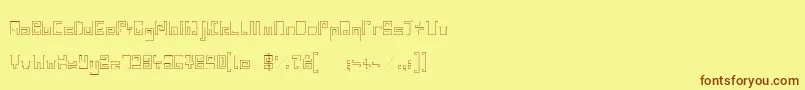フォントIndiaSnakePixelLabyrinthGameLight – 茶色の文字が黄色の背景にあります。