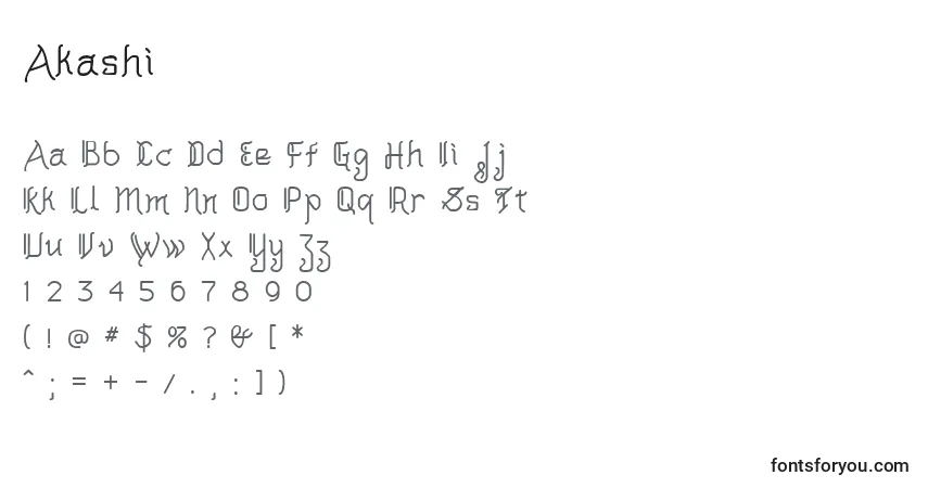 Akashi-fontti – aakkoset, numerot, erikoismerkit
