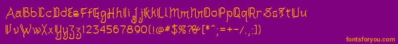 Akashi-Schriftart – Orangefarbene Schriften auf violettem Hintergrund