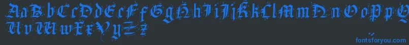 SatanasHumanumSalvator-Schriftart – Blaue Schriften auf schwarzem Hintergrund